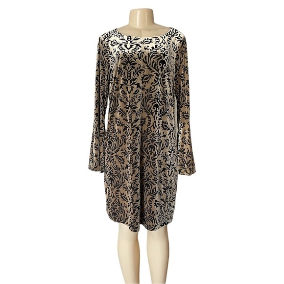 Eci Whimsical Witchy Gold Velvet Burnout Dress Sultry Flare Sleeve Dark Boho L - Picture 3 of 9